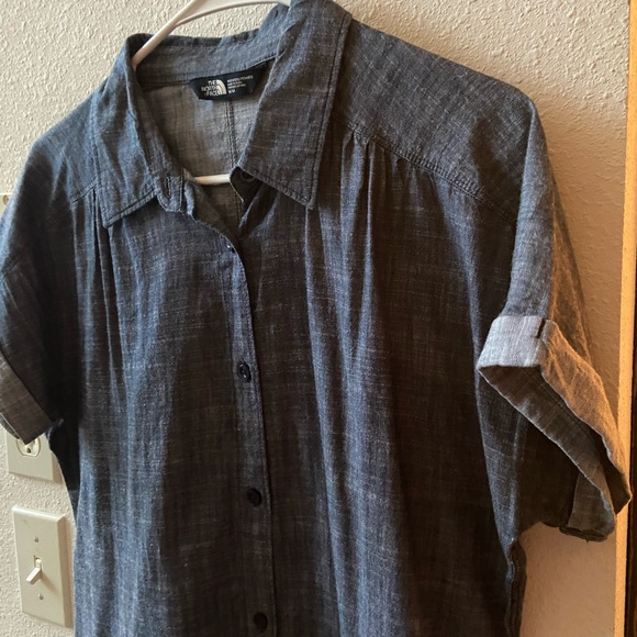 North Face Chambray T-Shirt Dress with Pockets - Picture 2 of 5